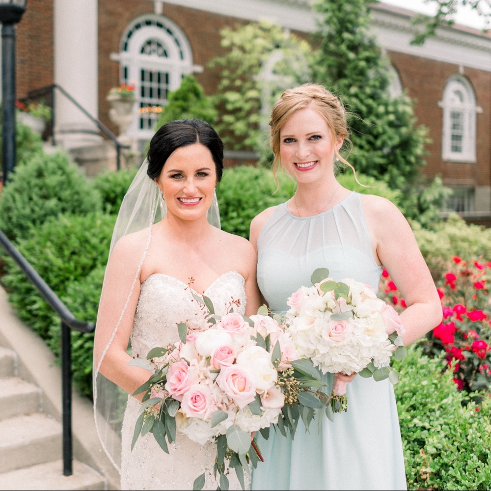 Bill Levkoff mint floor-length bridesmaid dress